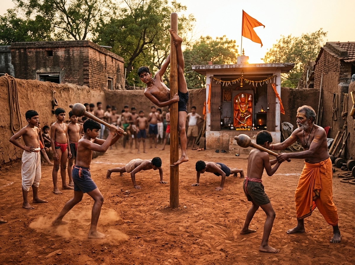 Traditional clay Akhada physical training